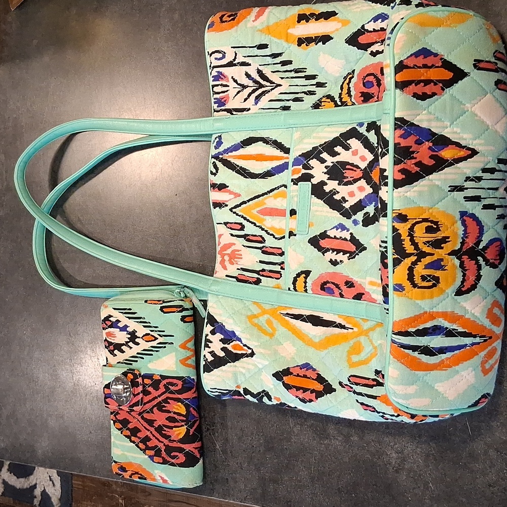 Vera Bradley Vibrant Patterned Tote and Wallet Set
